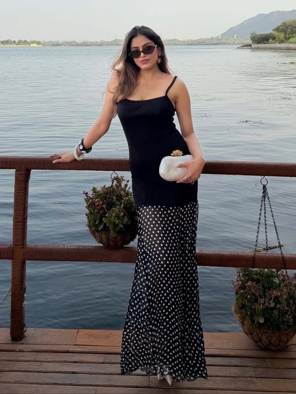 ZARA POLKA DOT COMBINATION MAXI DRESS BLACK